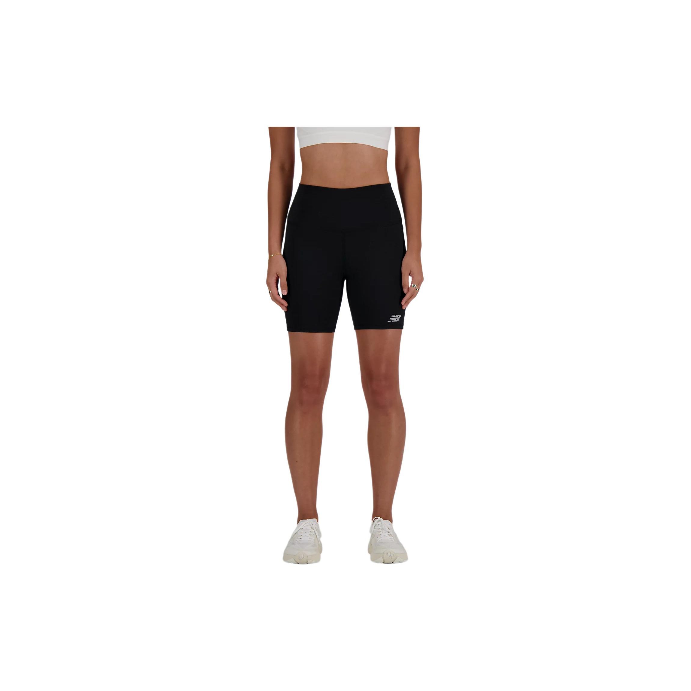 

New Balance Harmony High Rise Shorts 6 With Solid Color And Logo Print Women Bottoms Black WS41114-BK