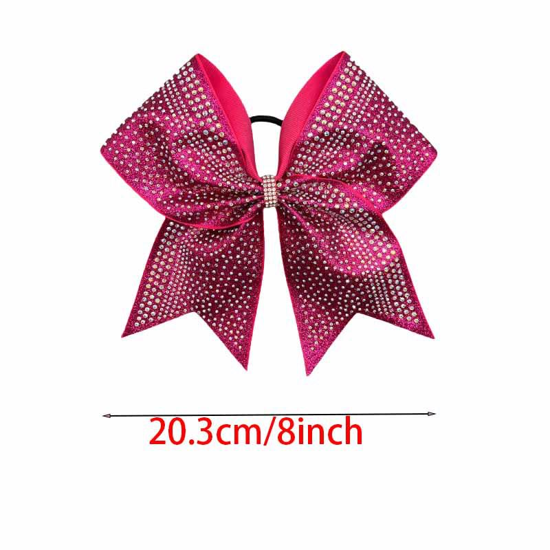 Rhinestone Rose Red Cheerleading-Schleife mit elastischem Haargummi und Glitzer-Akzent