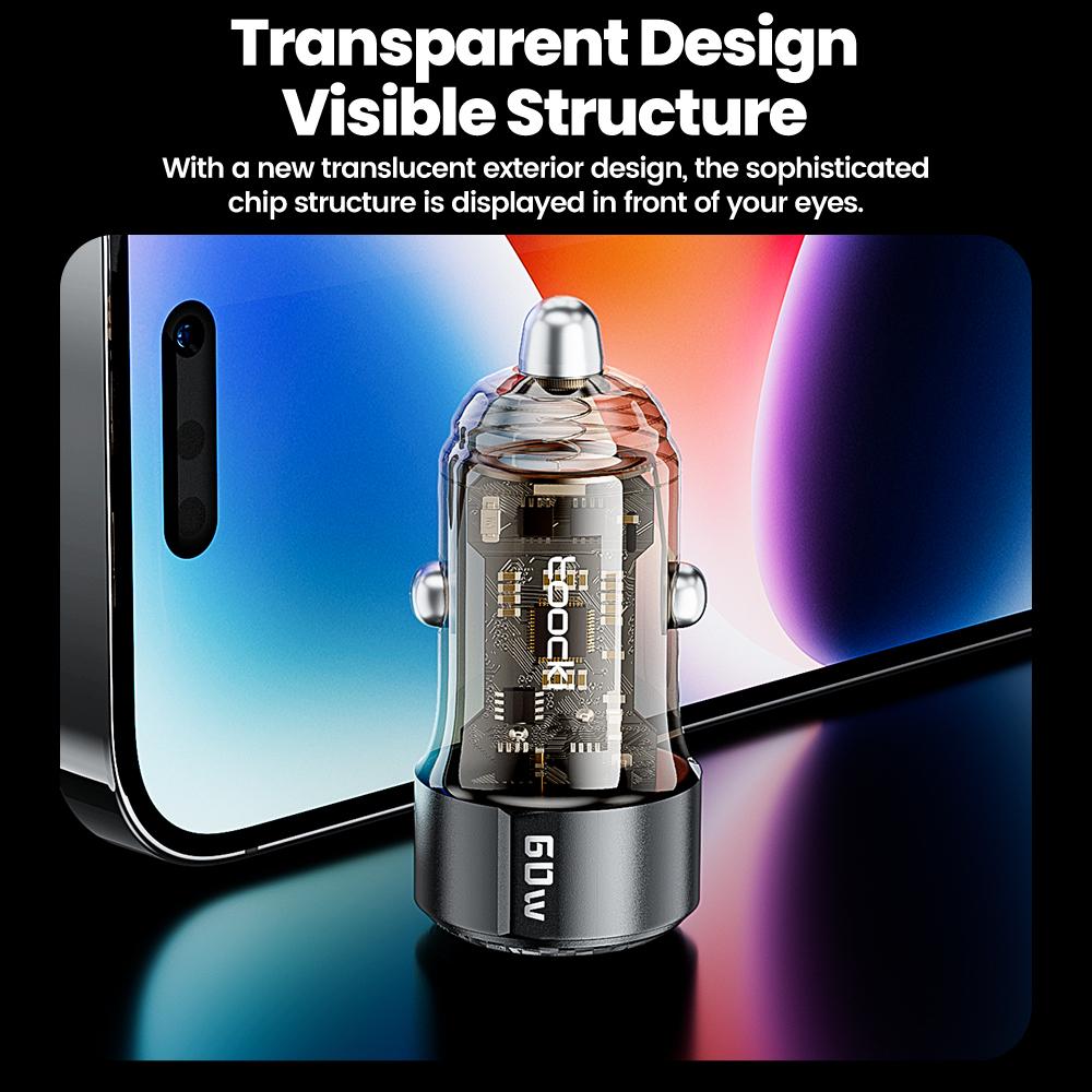 TOOCKI TQ-CC25A Car Charger 60W Dual Port USB-A and USB-C Fast Charging Adapter For Vehicle Use