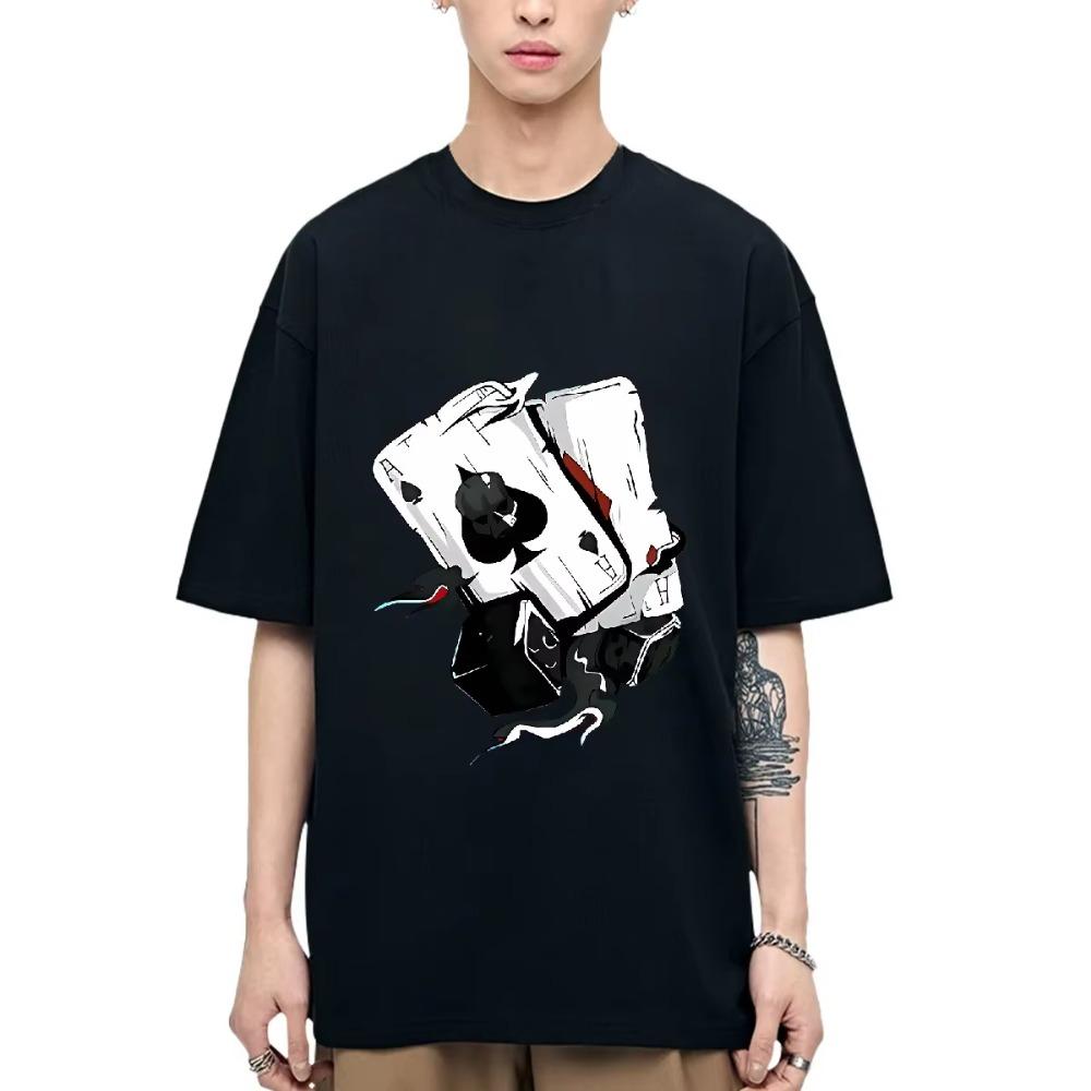 Playing Card Spades A Print Fashion Casual Oversized Cotton Tee Creativity Short Sleeve T-shirts Man Men's Cotton T-shirt Loose