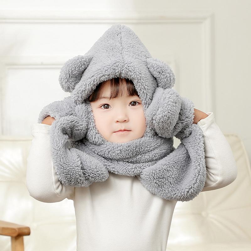 Kids' Plush Hat, Scarf & Gloves Set - Warm, Thickened, One-Piece for Boys & Girls, Autumn/Winter Parent-Child Style