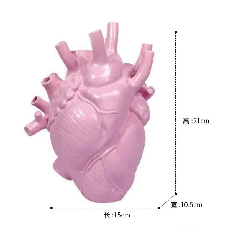 New Transparent Heart Resin Vase Anatomical Heart Flower Vase Ornament Craft Planter Pot For Office Living Room Bedroom Desktop