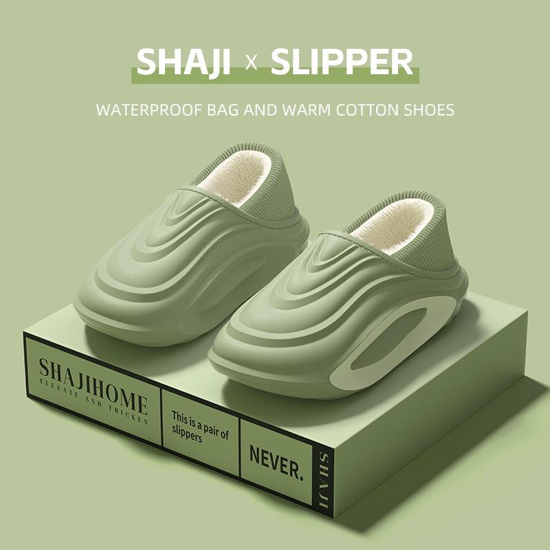 Waterproof cotton slipper bag and men's new winter non-slip thick bottom home warm and velvet outer wear cotton drag women