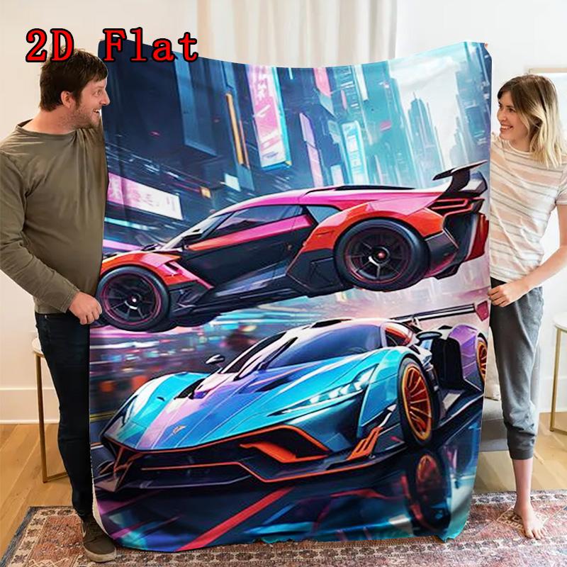 City Sports Car 2D Flat Pattern Flannel Blanket High quality All Seasons Warmth and Comfort Perfect for Christmas Gifts.MMT0918135