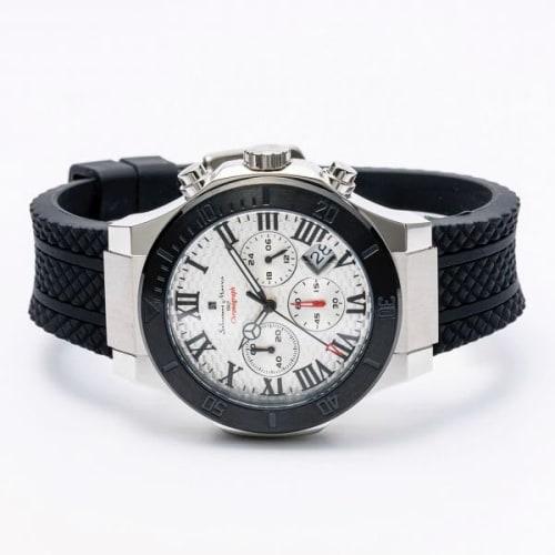 Authentic Salvatore Marra Wristwatch, SM23106-SSWHBK, 5 ATM Water Resistant, Chronograph, Date Display, Rubber Strap, SSWHBK
