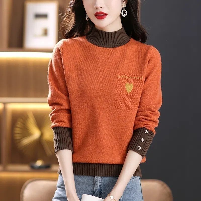 Pulover tricotat cu textura cu nervuri - Pulover la modă pentru femei - Mânecă lungă cu gât fals, ținută casual perfectă pentru toamnă și iarnă