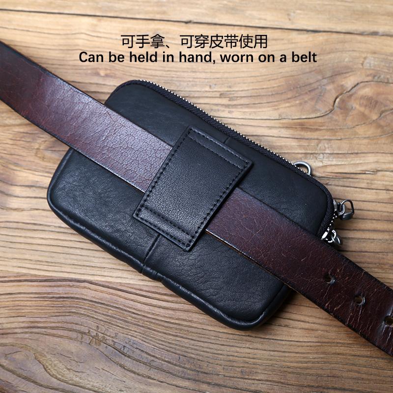 Genuine Leather Men's Mobile Phone Waist Bag Top Layer Cowhide Multifunctional Coin Card Holder 6.7 Inch Mobile Phone Bag NZPJ