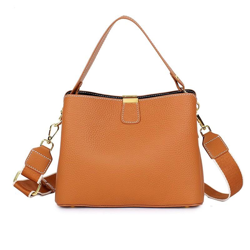 Womens Genuine Leather Shoulder Bag Medium Size Water Bucket Style Crossbody Urban Minimalist Design