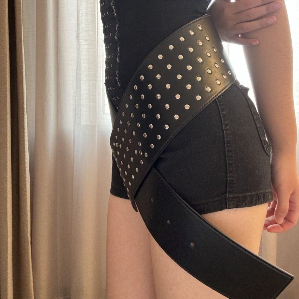 Harajuku Extra Wide Belt Pu Leather Waist Belts Fashion Waist Strap  For Women