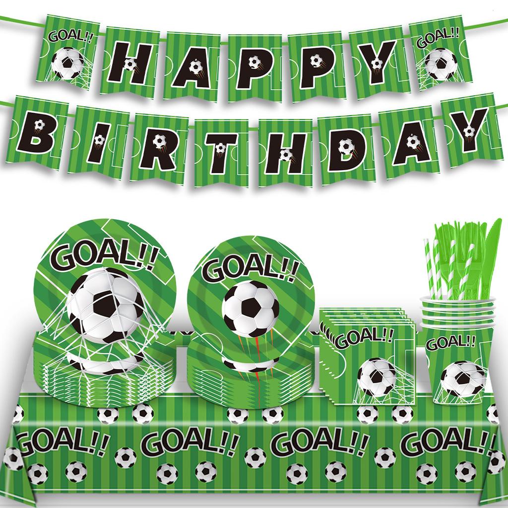 Ensemble de vaisselle sur le thème du football de la Coupe du Monde, fournitures de décoration pour fête d'anniversaire, assiettes en carton jetables, gobelets en carton, serviettes en papier, nappes