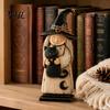 Festival Atmosphere Decorative Accents Wooden Witch Ornament, Retro Halloween Figurine with Broom/Pumpkin/Black Hand Painted Black Cat Cat,