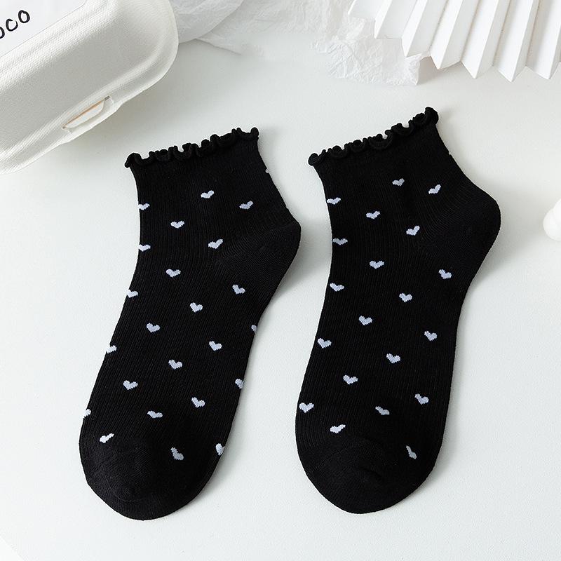 Cute Love Heart  Printed Women Socks Pack Japanese Simplicity Elegant Ladies Short Sox Soft Breathable Wife