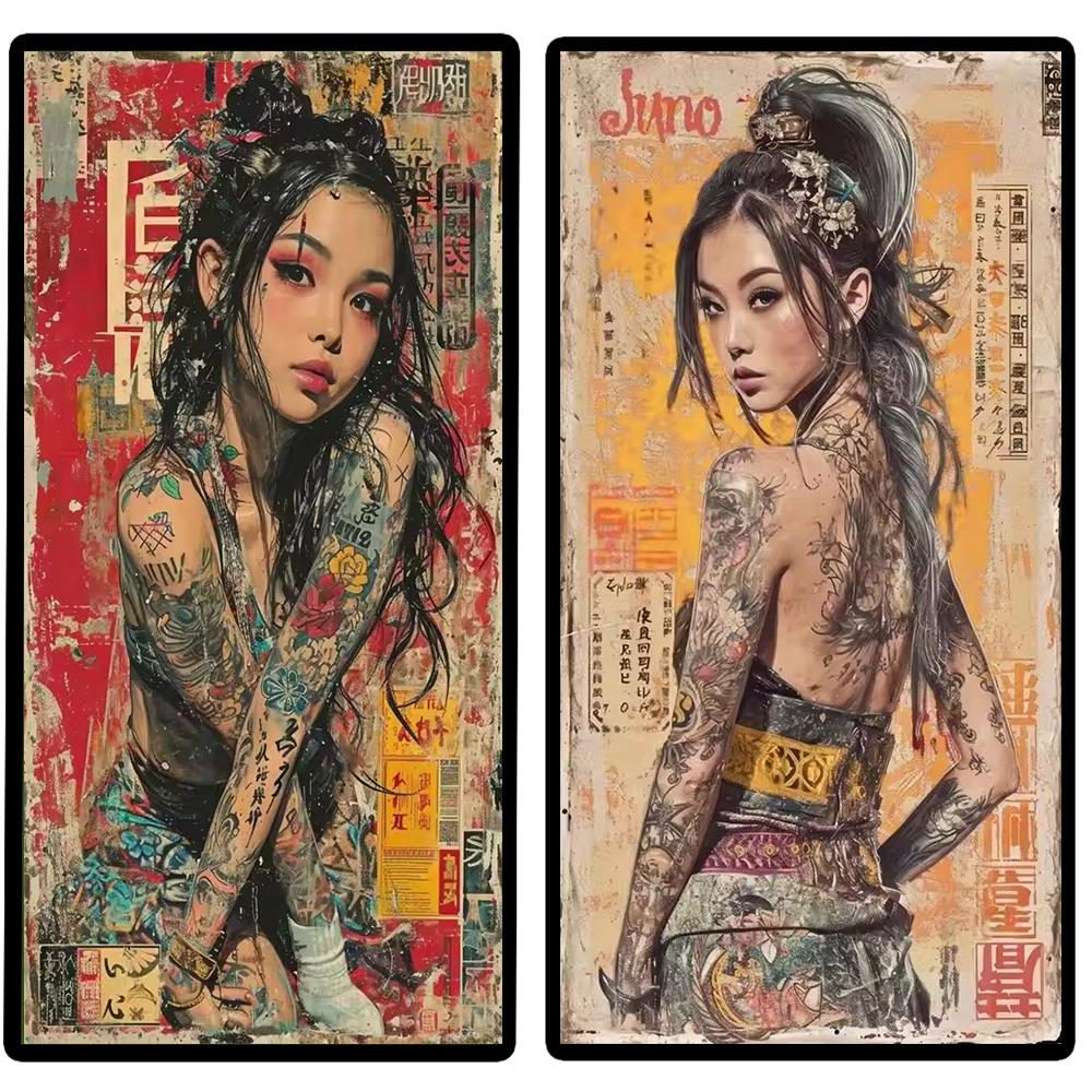 Vintage Japanese Art Geisha Samurai Poster Prints For Living Room Home Decor Sexy Woman And Warrior Canvas Painting Wall Art