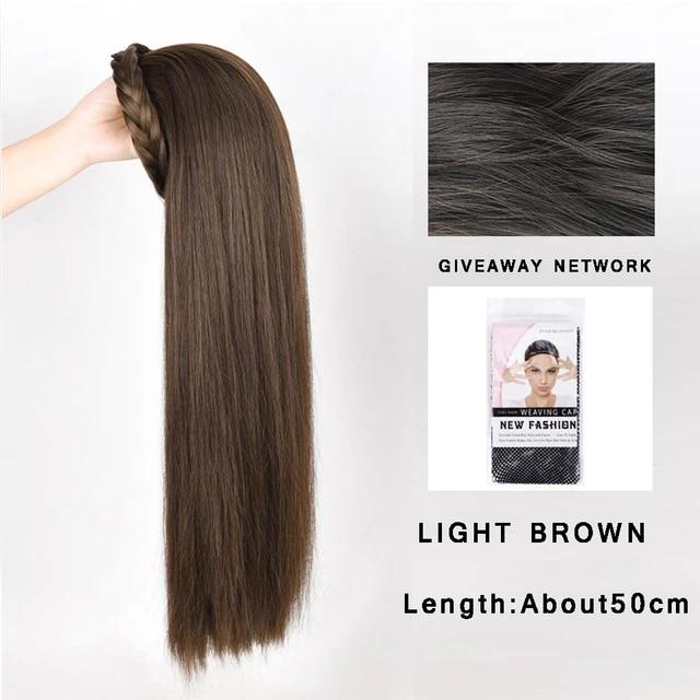 Synthetic Long Wavy Headband Wig Black Brown Women's With Twist Braid Hairband Accessories Natural Half Wig