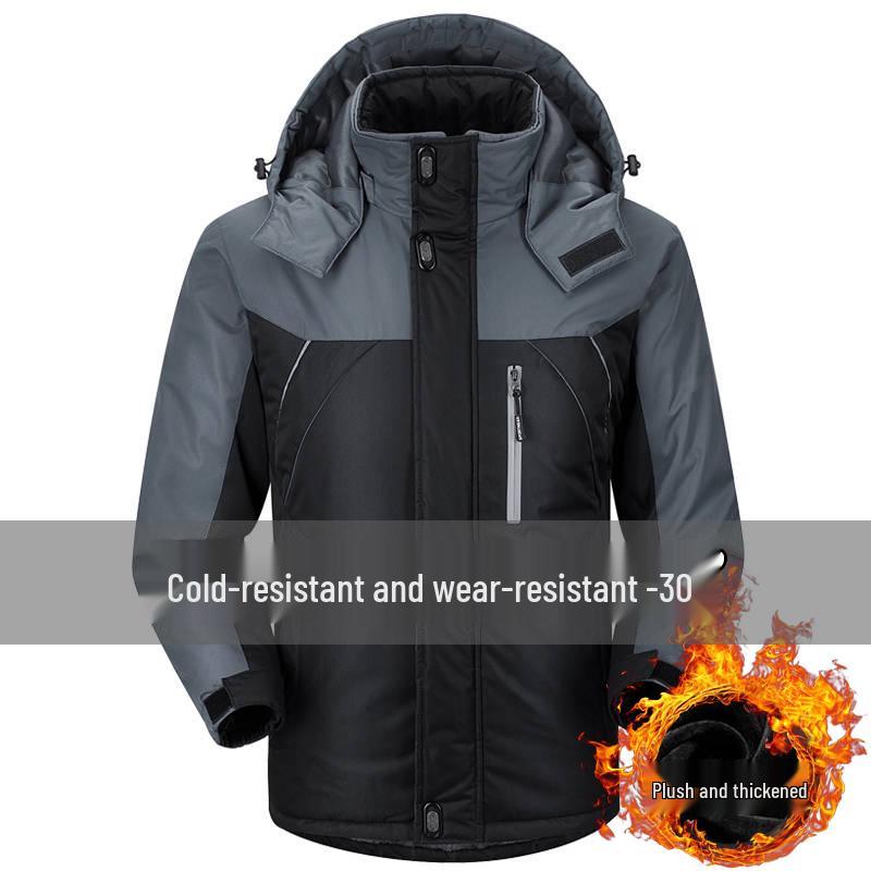 Men's Plus Velvet Thick Cotton Padded Windbreaker Coat - Winter Casual, Warm, Loose Fit, and Plus Size.