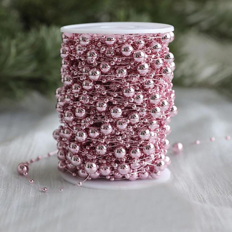 10M Artificial Plastic Pearl Flower Ring Chain Christmas Tree Beaded for Home Decoration Wedding Christmas DIY Party Decor