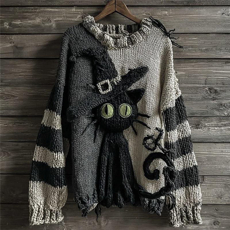 Fashion Women Halloween 3D Pattern Sweatshirt Crew Neck Long Sleeve Loose Casual Pullover