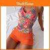Womens Swimsuit With Floral Print Backless Bikini Top And Short Pant For Water Sports