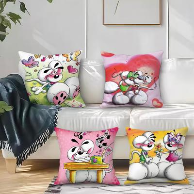 Cartoon D-Diddl Rat Cushion Cover Square Sofa Cushion Cover Casual Skin-Friendly Comfortable Pillow Cover