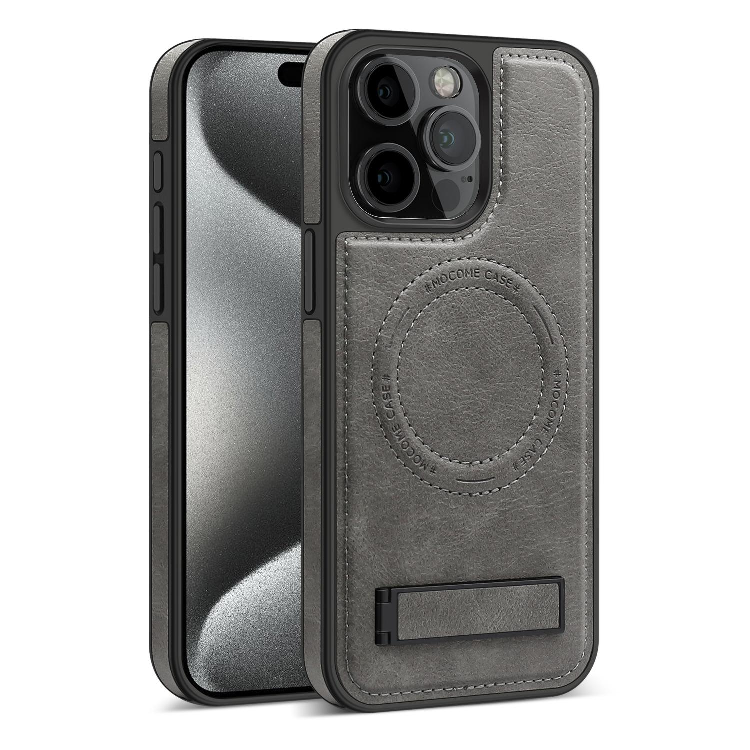 

Подходит для чехла для телефона IPhone15Promax, невидимая подставка Apple 14, 13 магнитный кожаный противоударный чехол Apple 11Promax серый