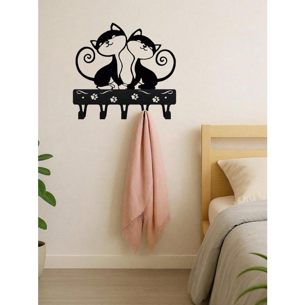 Gancio da Parete in Ferro Appendi Chiavi Design Gatti Neri Scaffale Portaoggetti per Decorazione Casa Regalo di Halloween Natale