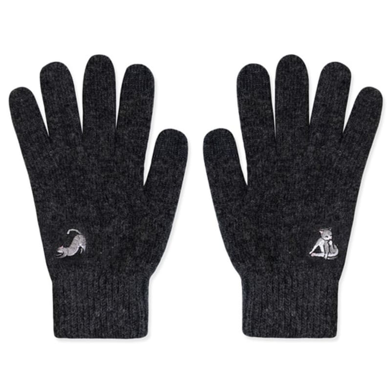 SNOOZY Gray Cat Embroidered Wool Knit Gloves Navy