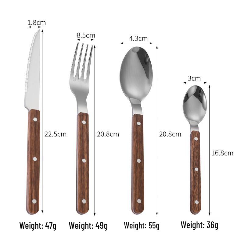 Premium Retro Black Walnut Handle Cutlery Set, 4-Piece