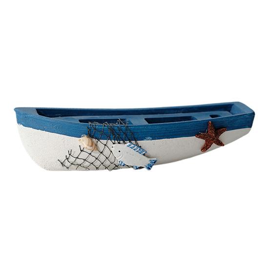 

Handmade Ocean Wooden Boat Model Rustic Beach Style Canoe Figurine Nautical Themed Tabletop Ornament for Living Room Bedroom S темно-синього кольору