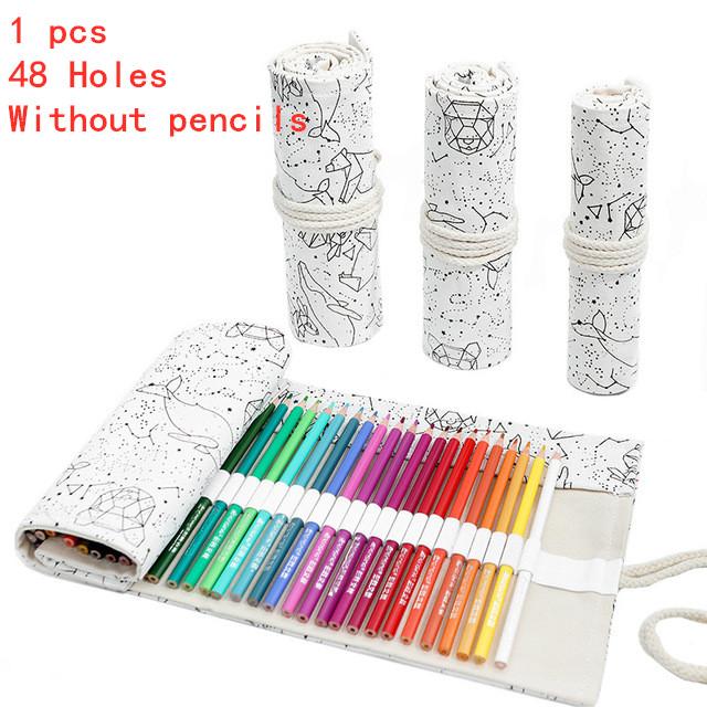 12/24/36/48/72 Hole Colorful Cloth Pencil Case Stationery Cosmetic Pencil Storage Bag Pencil roll School Supplies 050045