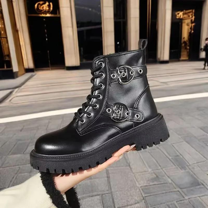 Fashion Women's Boots 2025 Shoes Short Barrel New Arrival Goth Platform Plus Size Booties for Modern Woman Lady Sneakers Black Round Toe