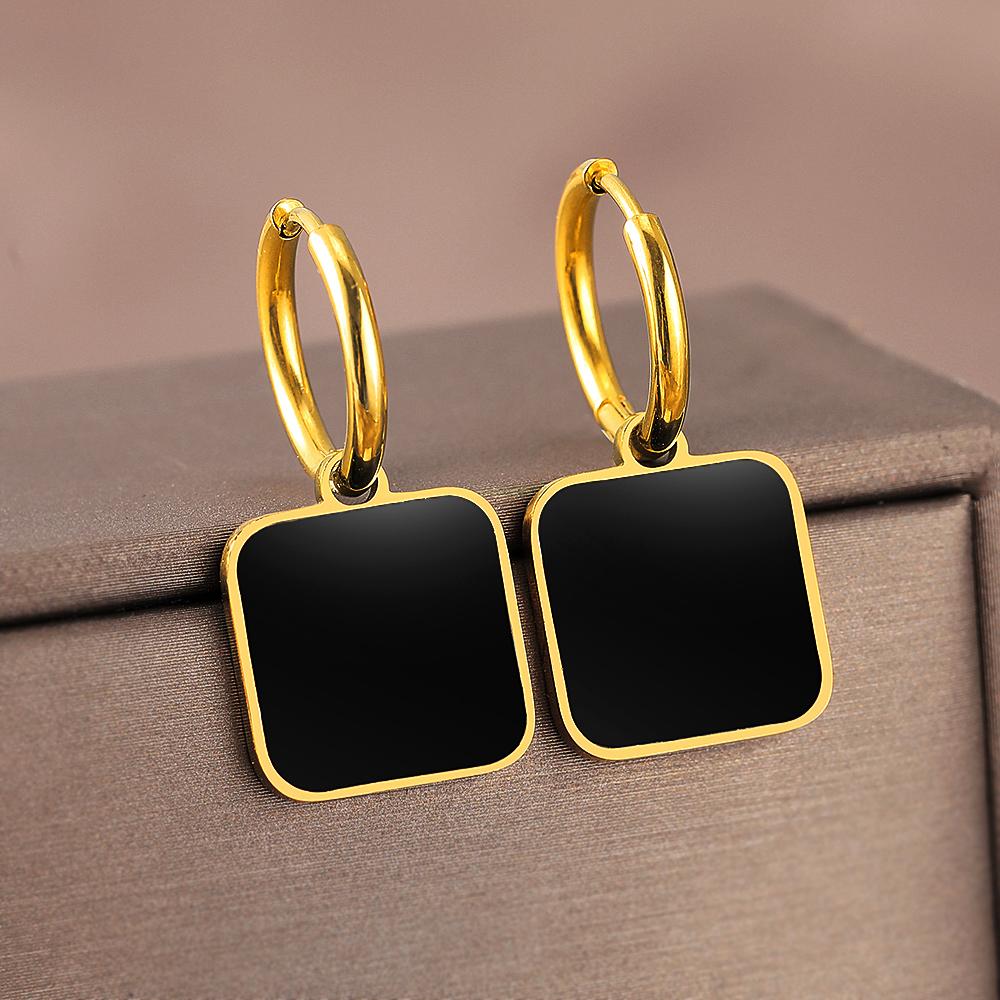 Stainless Steel Earrings New Popular Black Acrylic Square Exquisite Fashion Light Luxury Earrings For Women Zircon Banquet Gift