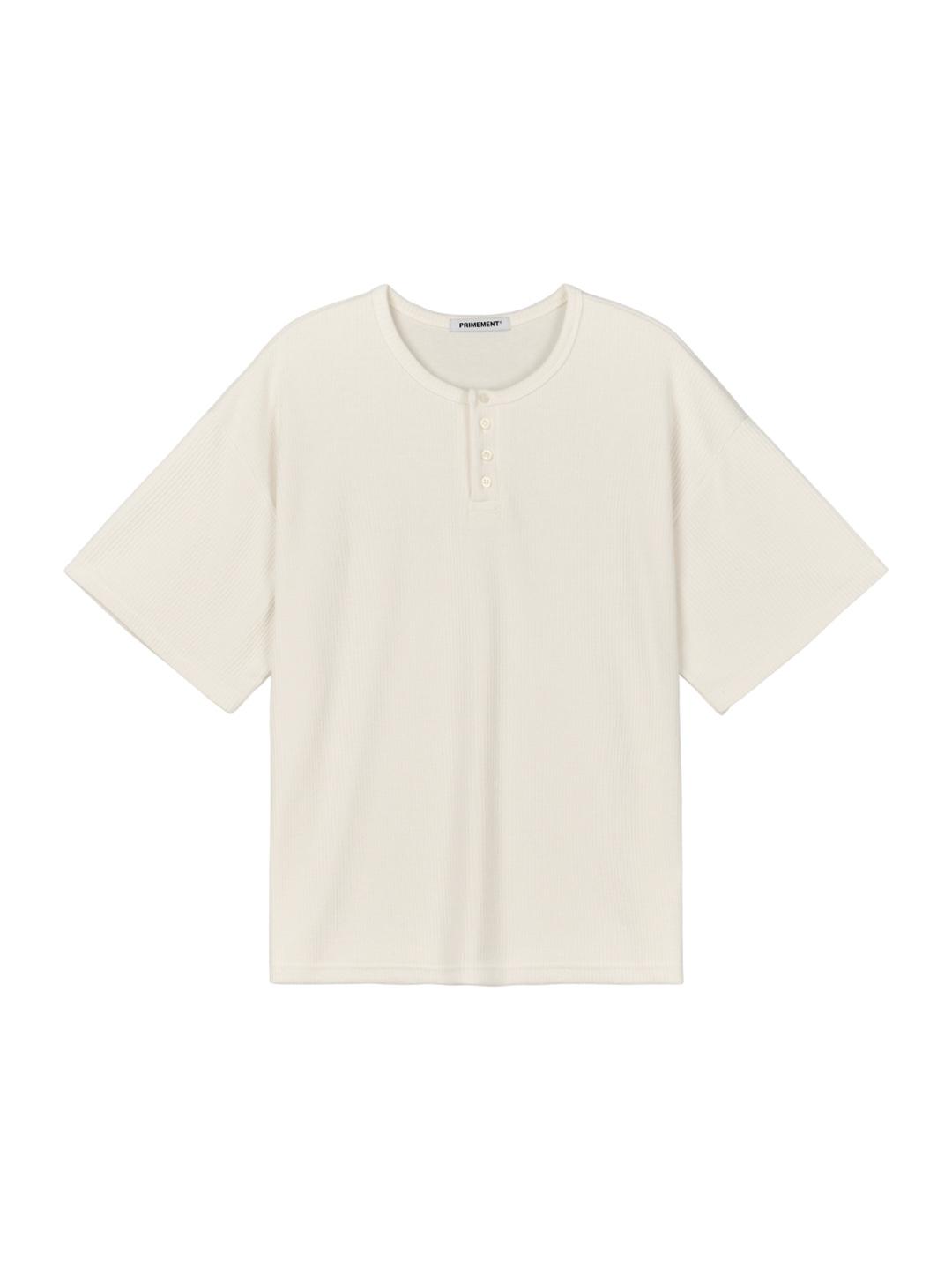 Primoment Henley Neck Button T-Shirt Ivory F