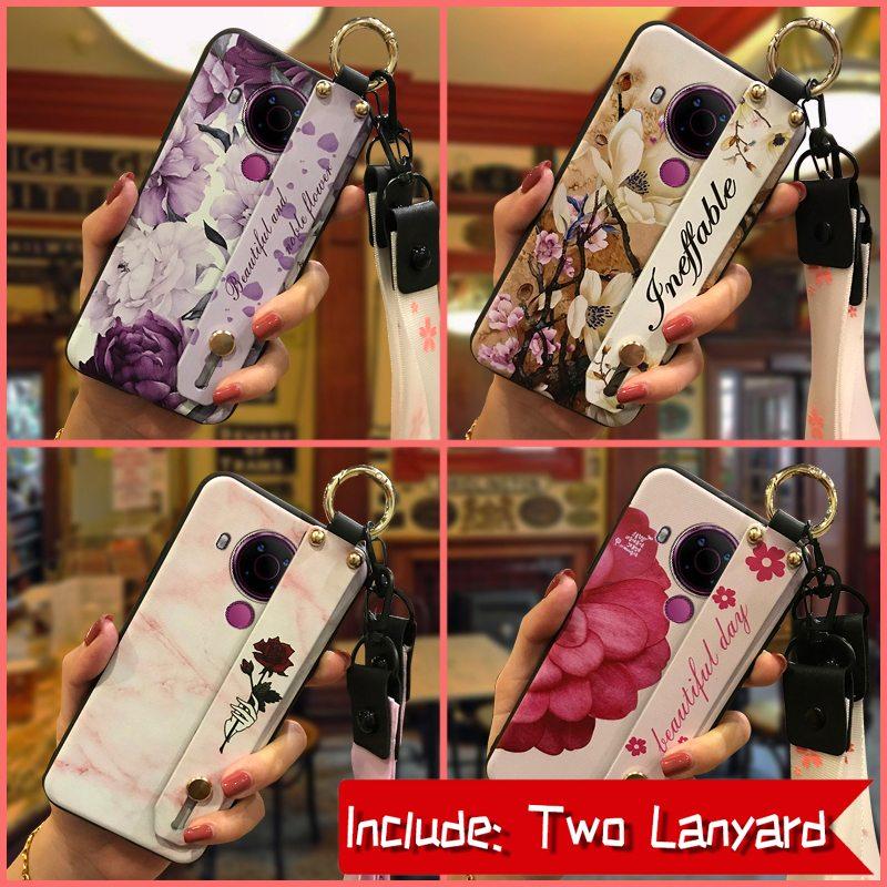 Back Cover Anti-dust Phone Case For Nokia 5.4 Wrist Strap Anti-knock Kickstand Shockproof Wristband Flower Phone Holder