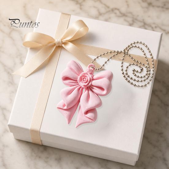 Rose Bow Pendant 3D Printed Pendant, Cute Keychain for Bag, Versatile Key Holder Pink Hanging Ornament Valentine's Day, Gift Girlfriend Decoration