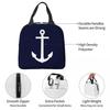 White Anchor On Navy Blue Insulated Lunch Bag for Women Office Cooler Thermal Food Box Tote Portable Lunch Boxes Container