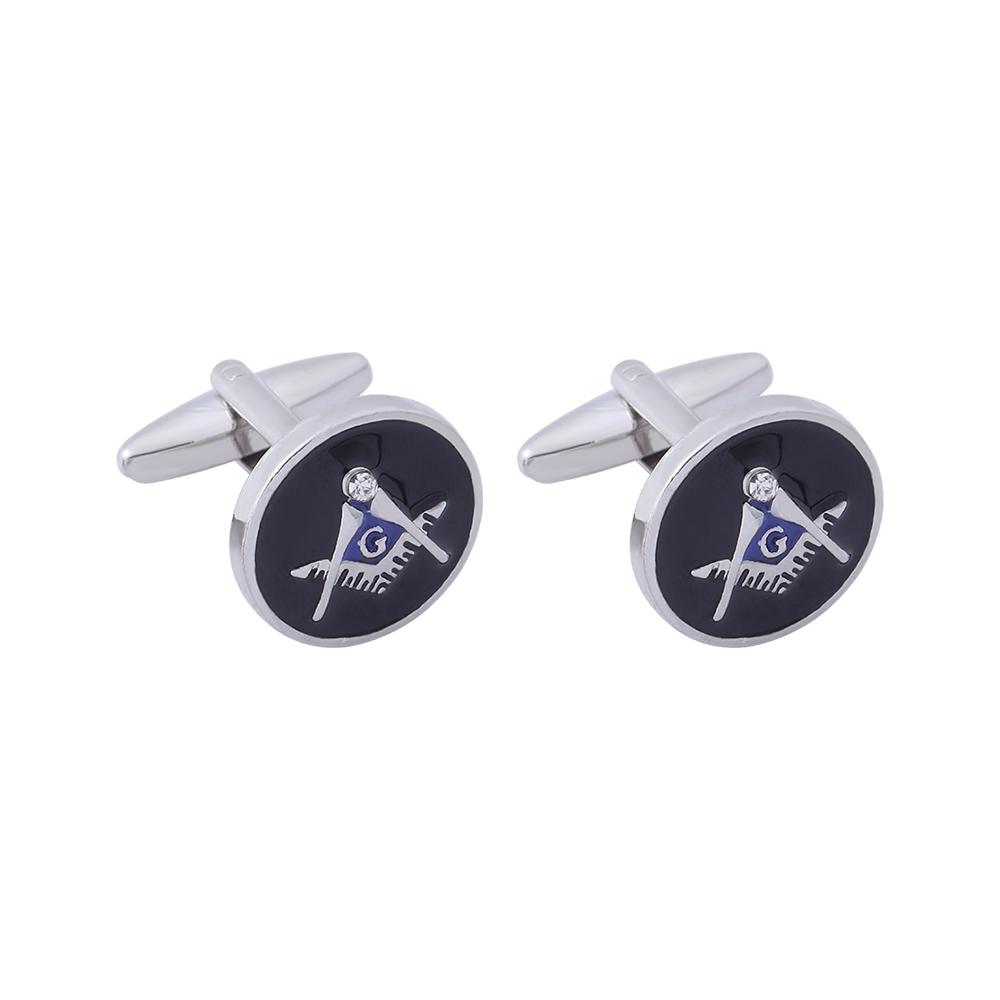 

2Pcs/Set Funny Mens Freemason Emblem Round Cufflinks Masonic Symbols Blue G Design Round Cuff Button