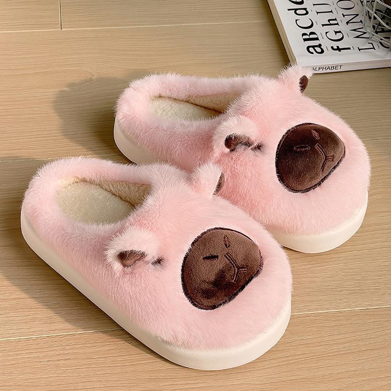 New Cartoon Kapibara Warm and Wear-resistant EVA Large White Bottom Cotton Slippers Soft Home