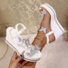Fashion Rhinestone Butterfly Decor Chunky Platform Sandals Women Fashion Slip On Wedges Sandles Woman Lightweight Elastic Band Sandals