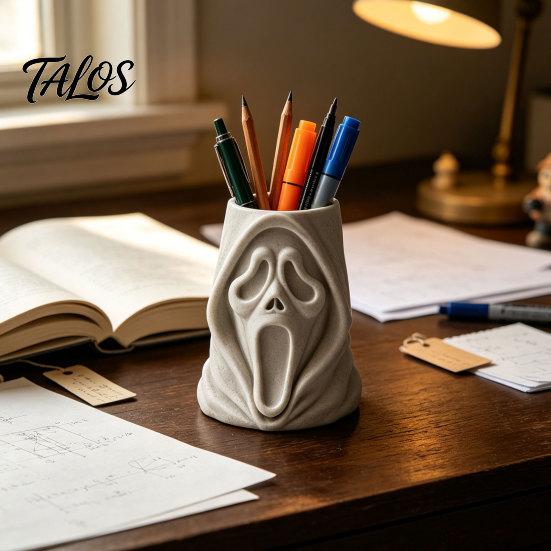 Desktop Storage Organizer Halloween Ghost Face Candy Bucket, 3D Printed Trick or Treat Snack Holder, Ornament Spooky Screaming for Indoor Home,