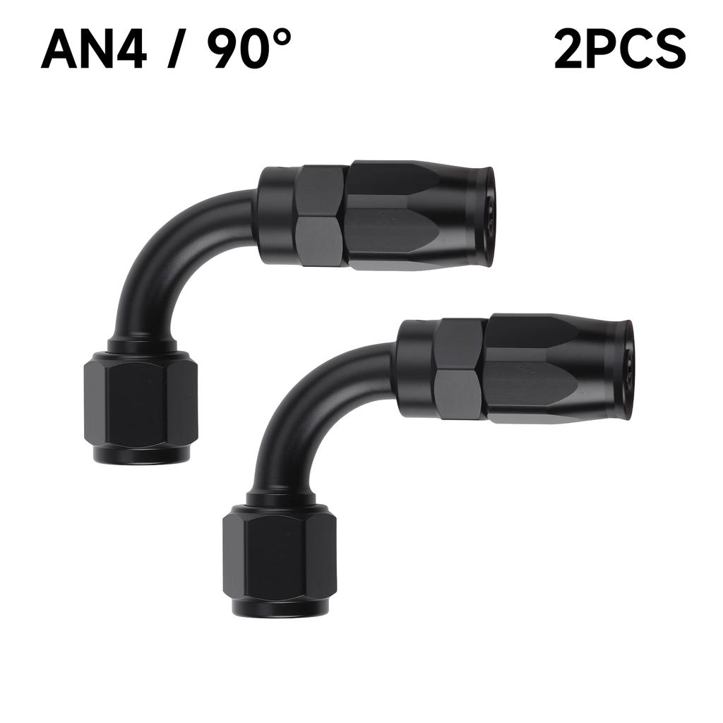 2 Pcs Universal AN4 AN6 AN8 AN10 Straight 0 45 90 180 Deg Aluminum Swivel Hose End Fitting Adapter For Oil Fuel CPE Line Black