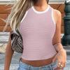 Y2K Women Summer Sleeveless Causal Striped Slim Fit Vest Bare Midriff Tank Top