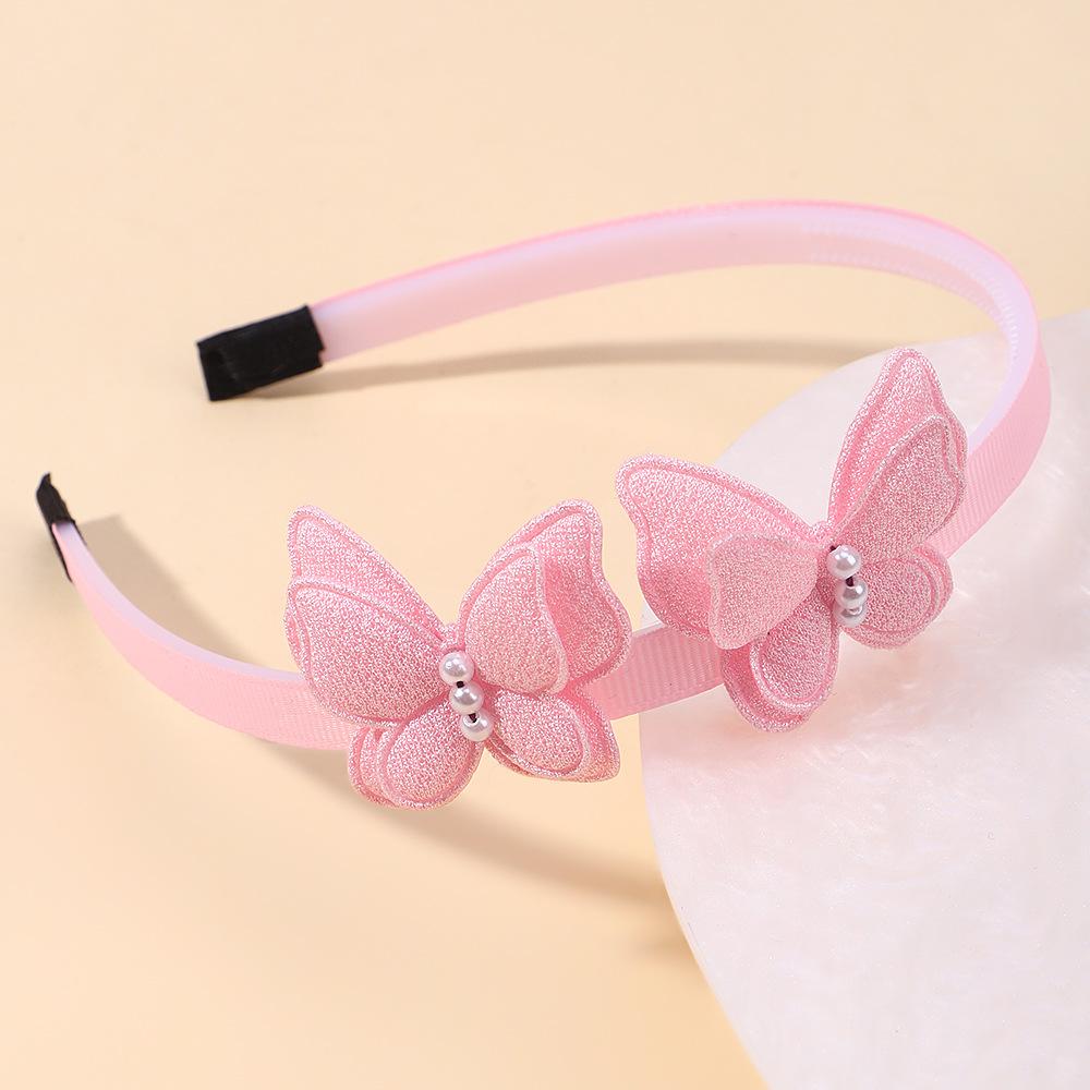 Girls Headbands 2 Pack Butterfly Design Fabric Covered Flexible Hairbands with Decorative Pearls Suitable for Everyday Wear and Special Occasions
