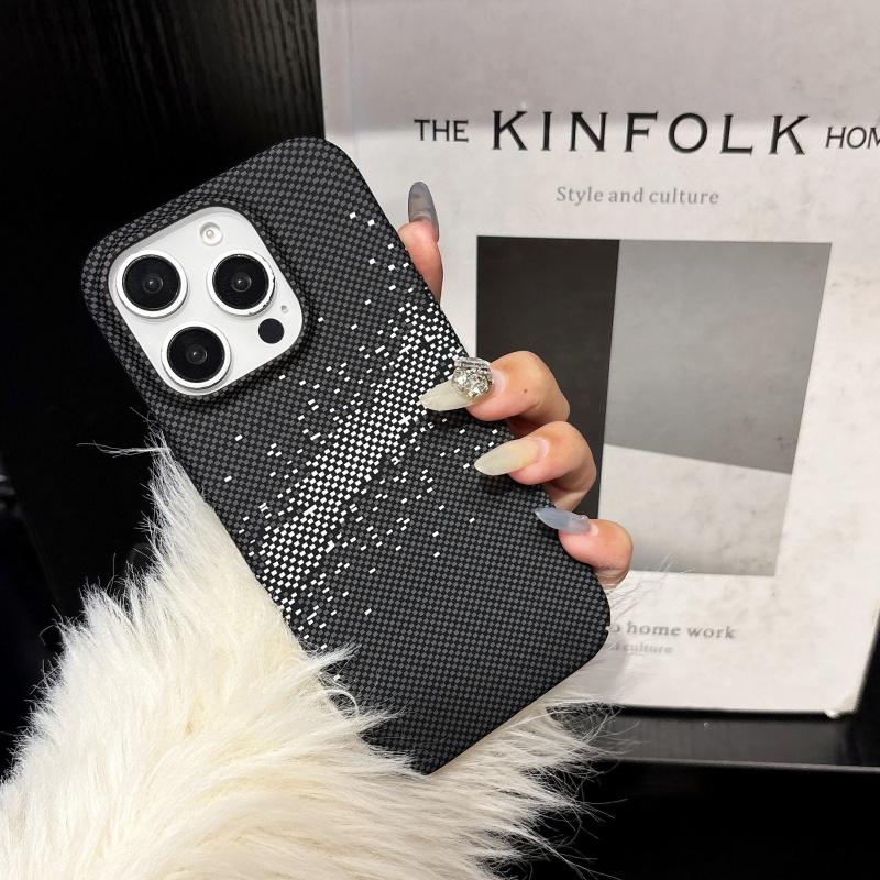 Carbon Fiber Kevlar Texture Hard Plastic Case For iPhone 14 15 11 12 13 16 Pro Max Plus Shockproof Protective Cover Fundas