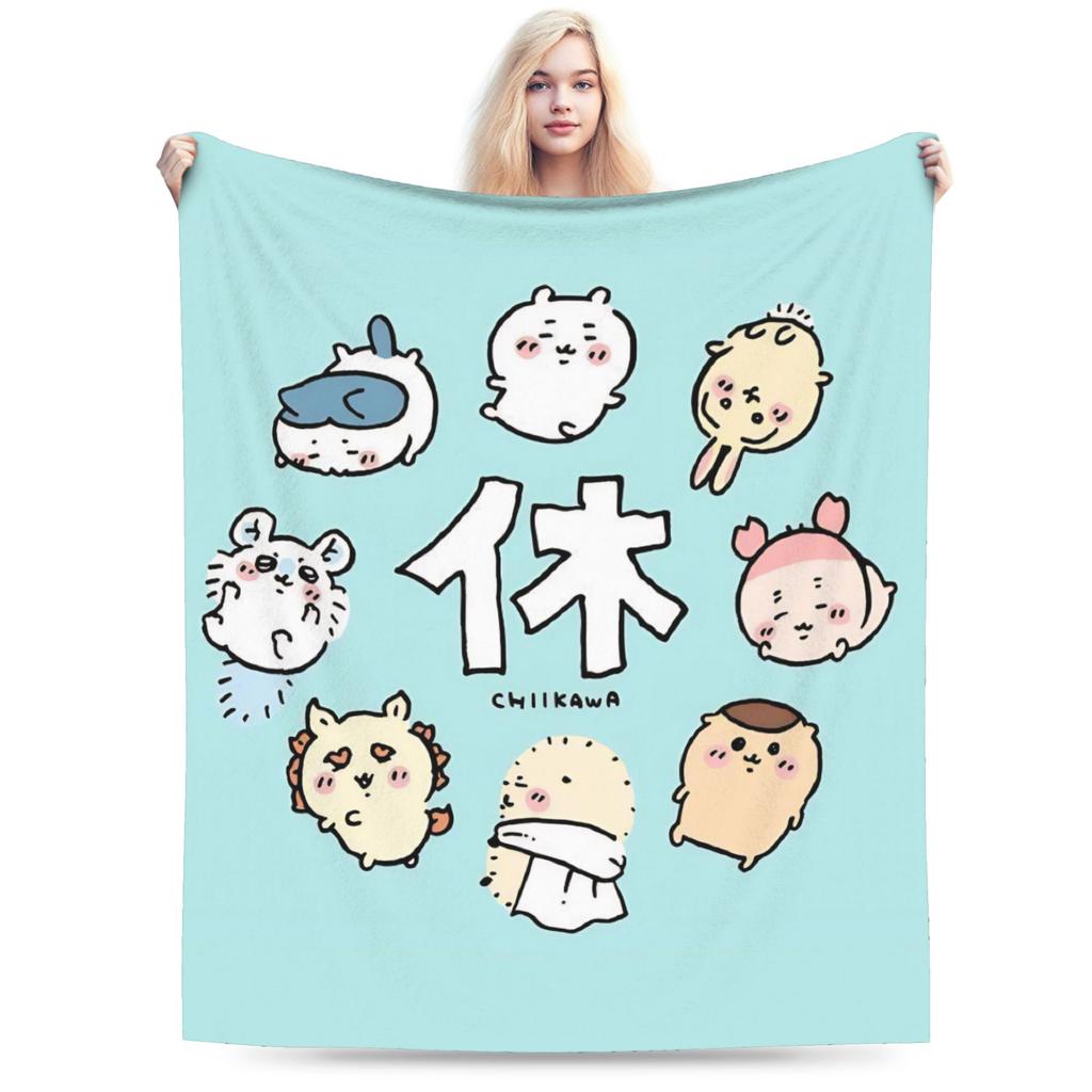 Chiikawa Catoon Flannel Blanket Grabber Kawaii Customized Throw Blankets for Sofa Bedding Lounge 125*100cm Bedspread