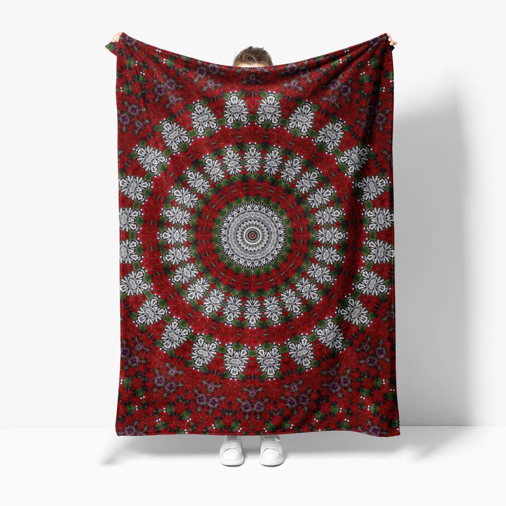 

Boho Mandala Print Blanket Red Floral Ethnic Kilim Rug Bed Throw Sofa Cover Cotton Rectangle Cushion Home Decor 75x100cm