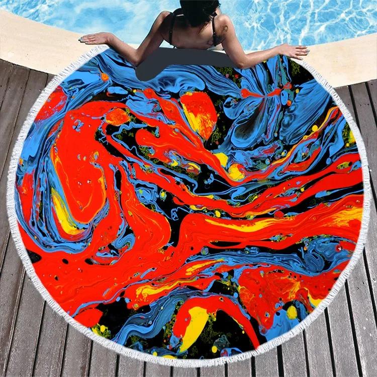 Big Round Beach Towel Colorful Quicksand Print Shower Bath Towels Creative Funny Abstract Beach Blanket Cover  New