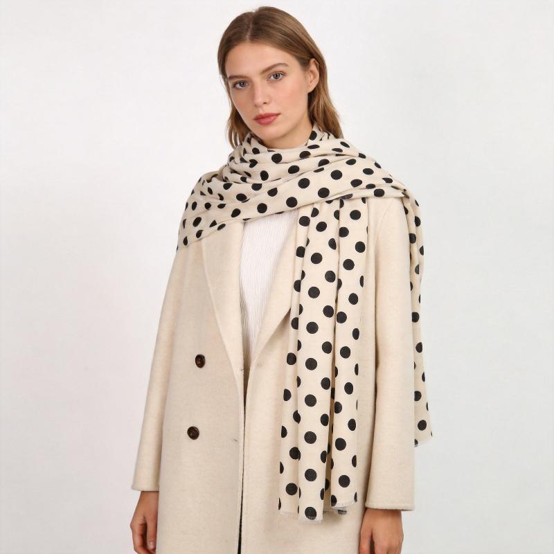2026 Winter New Medium-Sized Trendy Polka Dot Skin-Friendly Warm Printed Scarf/Shawl