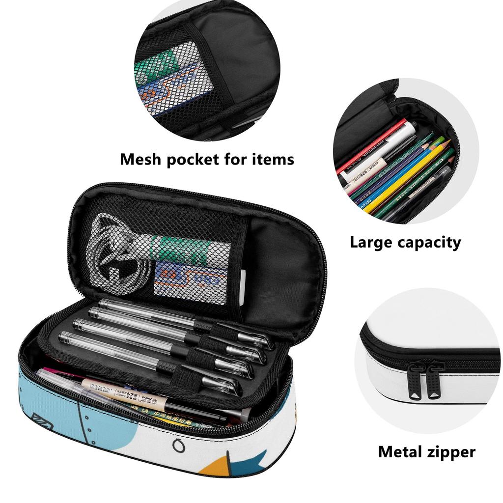Pencil Case Casual Durable 300D Polyester Secure Zipper with Mesh Divider Pen Holders and Spacious Main Compartment for Students