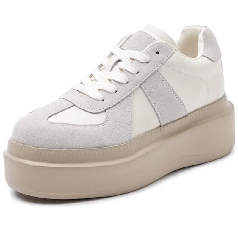 Móda 6CM Pravá Kůže Dámské Ležérní Dámské Módní Tenisky Robustní Boty Jarní Podzimní Boty Super Silná Platforma Klínek Skateboard