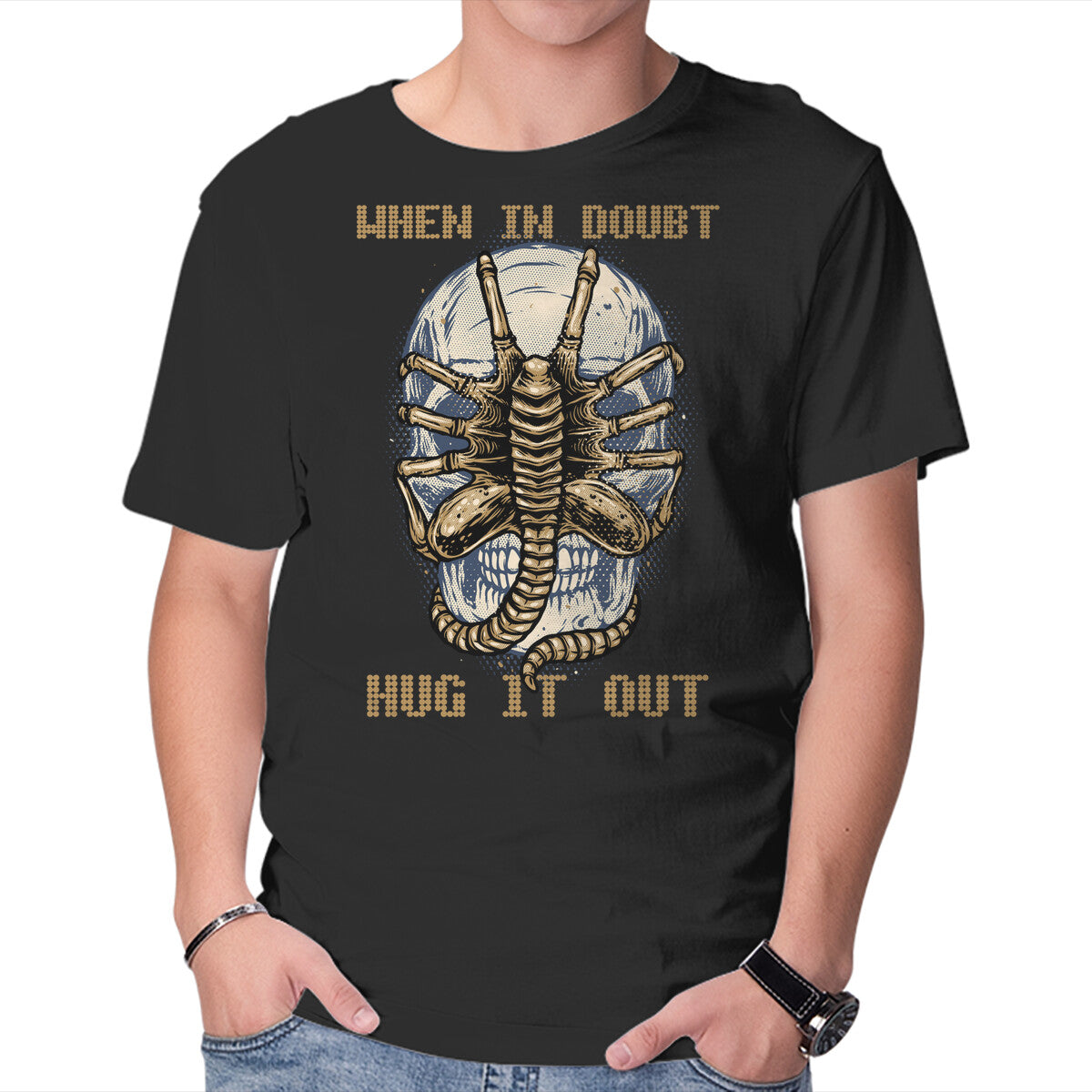 Unisex Crew Neck T-Shirt When In Doubt Hug It Out Graphic Short Sleeve Casual Tee XXXXL